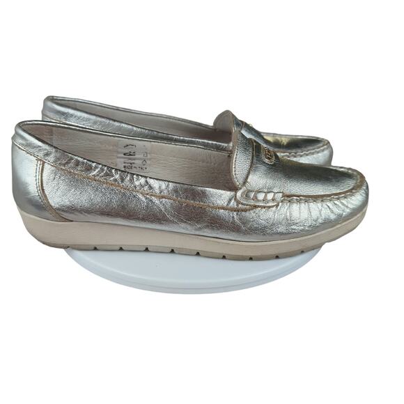 IGI&CO Silver Metallic‎ Leather Loafers Flats Women's Size 38 EU Made In Italy - Picture 1 of 9